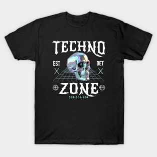 TECHNO - Techno Zone Skull (White/blue) T-Shirt